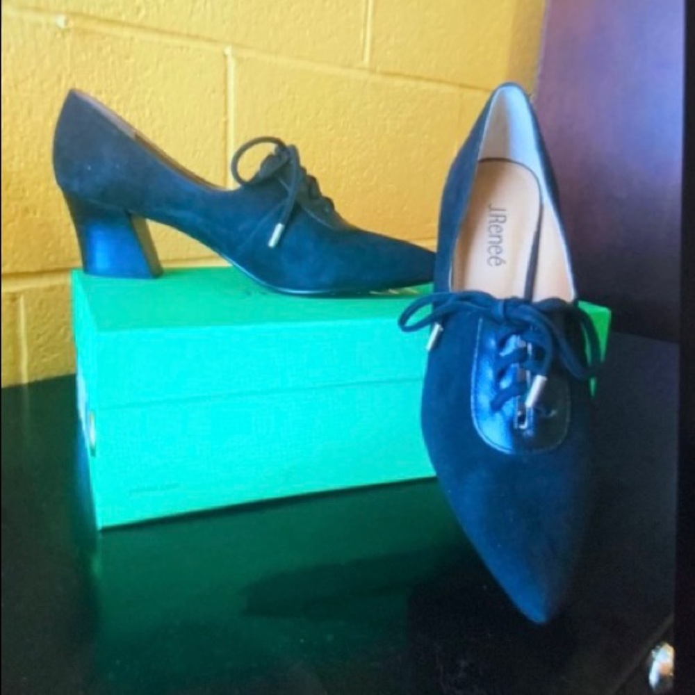 J Renee Black Suede and Leather Oxford Heel